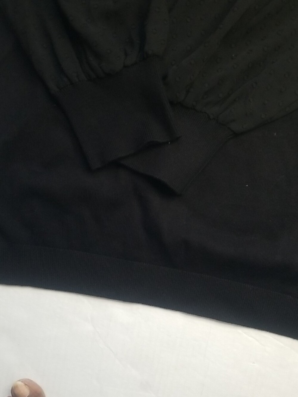 Adrianna Papell Black Crewneck Sweater with Sheer Dot Sleeves - Picture 9 of 12